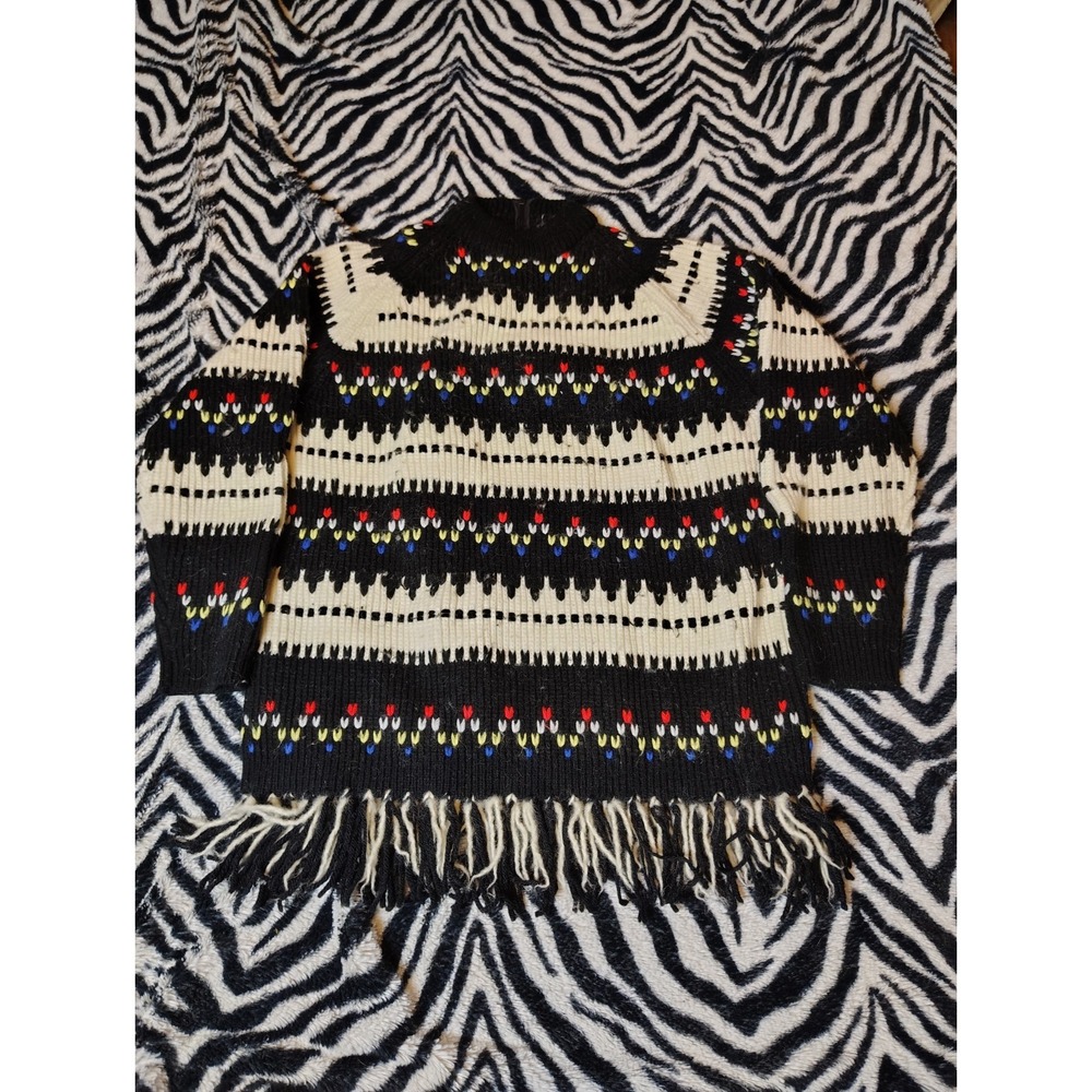 Vintage 70s Macy's Knit Sweater‎ Women's L Black Red Nordic Western Japan Made
